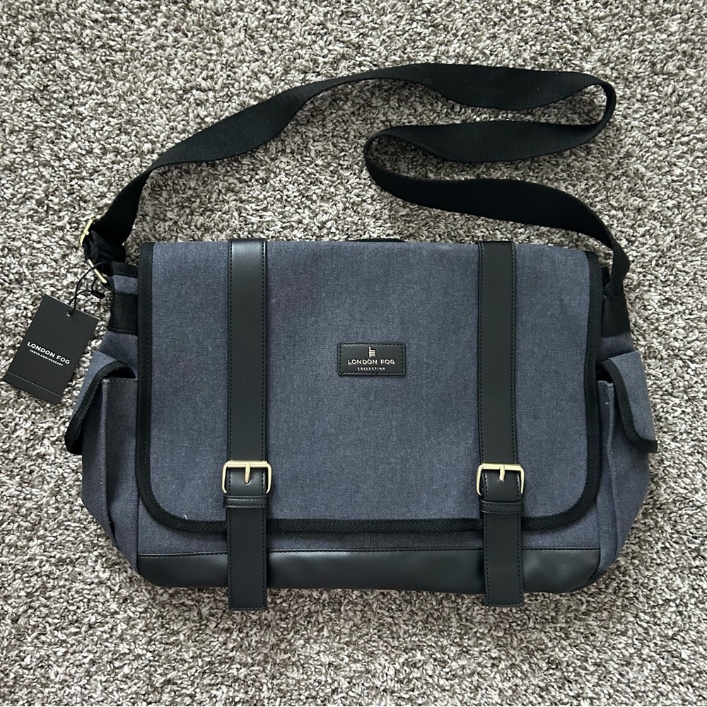 London Fog Black and Gray Messenger Bag